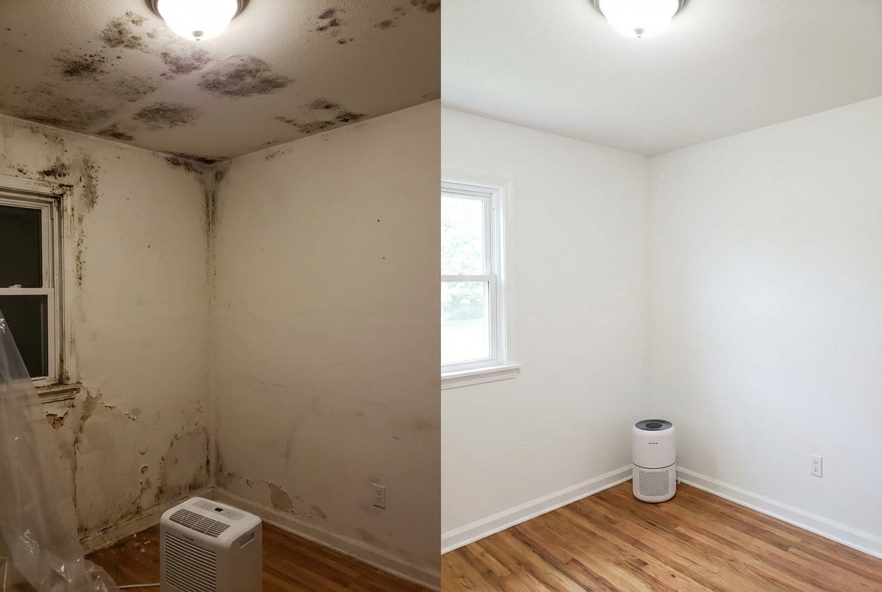 Before and after mold testing & lab reporting in Fort Lee two-story residence bedroom