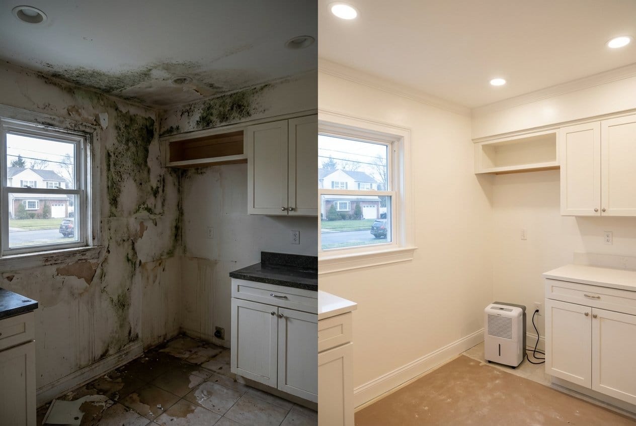 Basement & Foundation Mold Removal restoration β home kitchen of two-story residence in Fort Lee, NJ