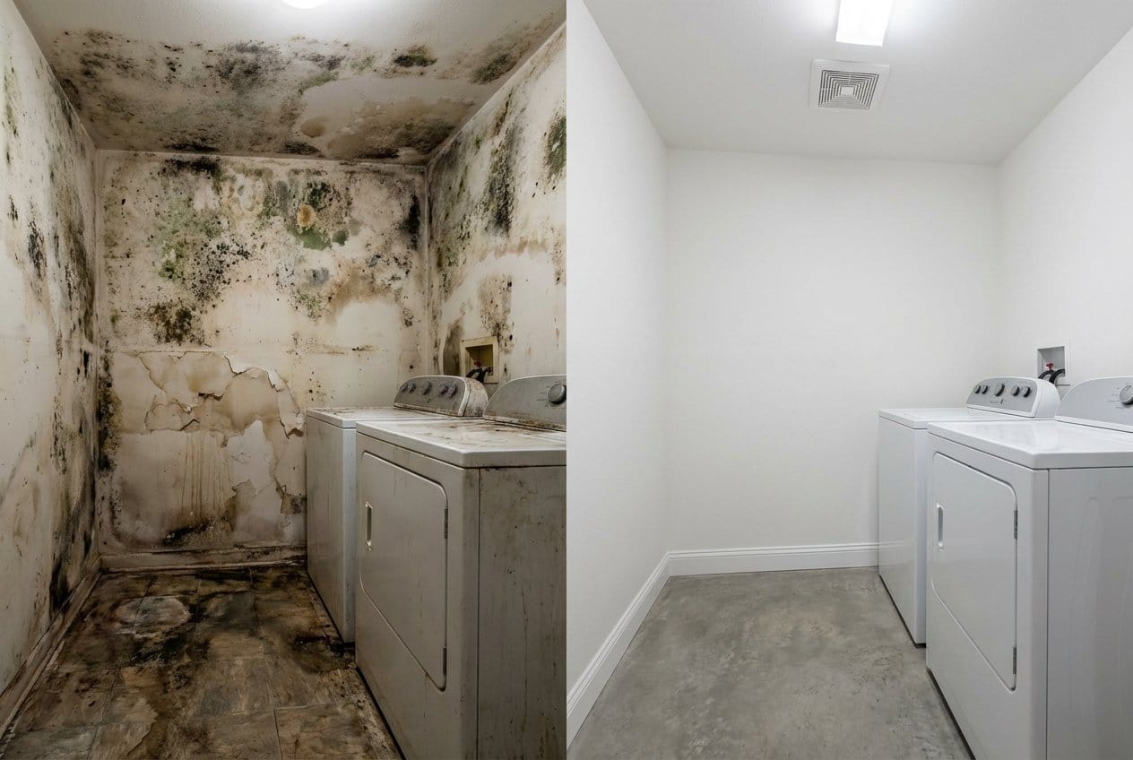 Odor Removal & Disinfection restoration — laundry room of Cape Cod house in Fort Lee, NJ